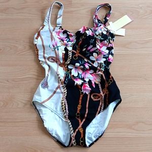 Gottex NWT Amalfi Coast swim suit floral black white pink